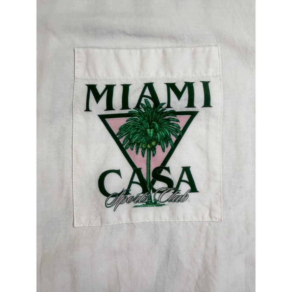 FSBN Men's L Relaxed Fit Miami Casa Sports Club Button-Down Shirt Off-White - Picture 9 of 12
